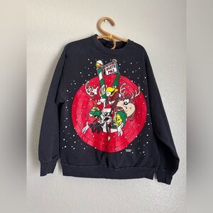 1993 Vintage Warner Brothers Looney Tunes Christmas XMAS Graphic Black Crewneck